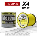 Mercan Premium X4 Pe Örgü Sarı Renk Ip 500M Bobin Misina - 0,10 mm - 500 m