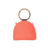 Mercan Rengi Örgü Çanta, Bambu Halka Saplı, Ayarlanabilir Omuz Askılı, El Yapımı