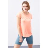 Mercan Sırt Pencereli Kısa Kol Standart Kalıp O Yaka Kadın T-Shirt - 97101 | S