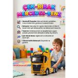 Mercedes Actroc Çek-Bırak Mekanizmalı Metal Gerçekçi Tasarımlı Devrilebilir Kabinli Oyuncak Tır SARI