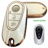 Mercedes Benz C S Class C200 C300 W206 W223 S400 S450 S480 S500 Uyumlu Kumanda Anahtar Kılıfı Oto Anahtarlık BEYAZ GOLD
