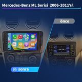 Mercedes Benz ml Serisi 2006-2011 Yıl Android Sürüm 13 Kablosuz Carplay Navigasyon Multimedya 9 Inç Ekran Navigasyon Cihazı 4g Ram + 64GB Hafıza Çerçeve ve Arka Görüş Kamerası ile