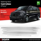 Mercedes Vito W447 Krom Cam Alt Çıtaları 8 Prç. (Tek Sürgülü Kapı-L2 Orta Şasi) 2014 Üzeri