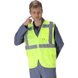 MERCEK İŞ ELBİSELERİ Neon Sarı Mühendis Yeleği / Fermuarlı Ikaz Yeleği Xl