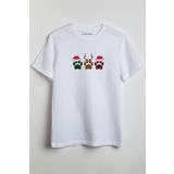 Merch&ice Geyik Patileri 3lü Yılbaşı Baskılı Unisex T-Shirt Beyaz M