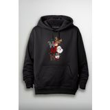 Merch&ice Ho Ho Ho Geyik Noel Baba Yılbaşı Baskılı Unisex Hoodie Siyah 2XL