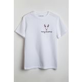 Merch&ice Merry Christmas Geyik Silüeti Yılbaşı Baskılı Unisex T-shirt Beyaz S
