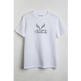 Merch&ice Merry Christmas Geyik Yılbaşı Baskılı Unisex T-Shirt Beyaz S