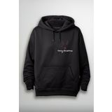 Merch&ice Merry Christmass Geyik Silüeti Yılbaşı Baskılı Unisex Hoodie Siyah S