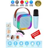 MerciTech K12 Kablosuz Bluetooth Hoparlör Mavi Karaoke Mikrofon 5 Ses Efektli Rgb Hd Stereo Ses Usb/sd/fm