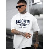 Mercoledi Brooklyn Baskılı Oversize Erkek T-Shirt Salaş Boyfirend - Beyaz
