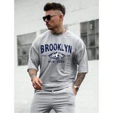 Mercoledi Brooklyn Baskılı Oversize Erkek T-Shirt Salaş Boyfirend - Gri