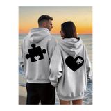 mercoledi Çift Kombini 1 adet Kadın Modeli Sevgililer Günü Baskılı Rahat Kalıp Kapüşonlu Sweatshirt