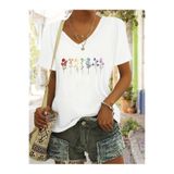 mercoledi Kadın Çiçek Baskılı V-Yaka Kollu Regular Kalıp T-shirt