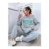 mercoledi Kadın Gri Alt Üst Eşofman Takımı Oversize Kapüşonlu Happiness