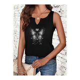 mercoledi Kadın Kelebek Baskılı Yarım V-Yaka Kolsuz Regular Kalıp Rahat T-shirt
