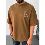 Mercoledi Kupa A / J Baskılı Oversize Erkek T-Shirt Salaş Boyfirend - Kahve - XL