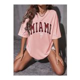 mercoledi Oversize Salas Boyfriend Kadın T-shirt Top Bluz Miami Baskılı