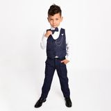 Merdia Kids Erkek Çocuk Smokin Takım Elbise 6 Düğmeli Yelekli Papyonlu Zincirli - Açık Lacivert - 4 Yaş