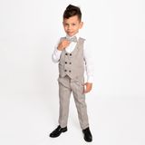 Merdia Kids Erkek Çocuk Smokin Takım Elbise 6 Düğmeli Yelekli Papyonlu Zincirli - Koyu Bej - 7 Yaş