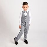 Merdia Kids Erkek Çocuk Smokin Takım Elbise Yelekli Papyonlu - Açık Gri - 8 Yaş
