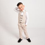 Merdia Kids Erkek Çocuk Smokin Takım Elbise Yelekli Papyonlu - Açık Krem - 8 Yaş
