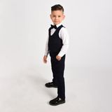 Merdia Kids Erkek Çocuk Smokin Takım Elbise Yelekli Papyonlu - Koyu Lacivert - 8 Yaş
