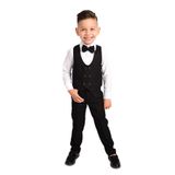 Merdia Kids Erkek Çocuk Smokin Takım Elbise Yelekli Papyonlu Siyah 9 Yaş