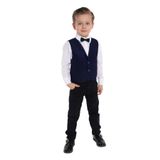 Merdia Kids Erkek Çocuk Takım Elbise 2 Düğmeli Yelekli Papyonlu Smokin Lacivert 2 YAŞ