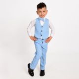 Merdia Kids Erkek Çocuk Takım Elbise 3 Düğmeli Yelekli Papyonlu Smokin - Açık Mavi - 7 Yaş