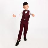 Merdia Kids Erkek Çocuk Takım Elbise 3 Düğmeli Yelekli Papyonlu Smokin - Bordo - 5 Yaş