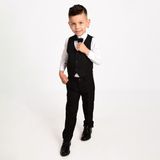 Merdia Kids Erkek Çocuk Takım Elbise 3 Düğmeli Yelekli Papyonlu Smokin - Koyu Siyah - 2 Yaş