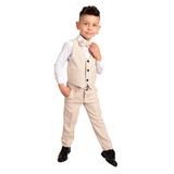 Merdia Kids Erkek Çocuk Takım Elbise 3 Düğmeli Yelekli Papyonlu Smokin Krem 9 Yaş