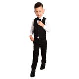 Merdia Kids Erkek Çocuk Takım Elbise 3 Düğmeli Yelekli Papyonlu Smokin Siyah 3 YAŞ