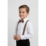 Merdia Kids Erkek Çocuk Uzun Kol Beyaz Gömlek ve Kahverengi Askı Papyon Takım
