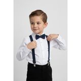 Merdia Kids Erkek Çocuk Uzun Kol Beyaz Gömlek ve Lacivert Askı Papyon Takım - 2 Yaş
