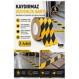 Merdiven Kaydırmaz Bant Sarı Siyah 25Mm 3 Adet Mas Güvenlik Uyarı Bandı 5 Metre 2.5 Cm Yapışkanlı Basamak Mermer Beton