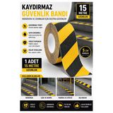 Merdiven Kaydırmaz Bant Sarı Siyah 50Mm 1 Adet Mas Güvenlik Uyarı Bandı 15 Metre 5 Cm Yapışkanlı Basamak Mermer Beton