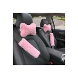 merdümek Premium peluş Emniyet kemeri aksesuarı (2) ve oto boyun yastığı (2) set pembe 4 parça