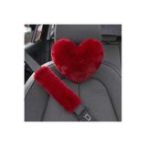 merdümek Sweet heart kırmızı Peluş Kalp Araba Boyun Yastığı ve Emniyet Kemeri Kılıfı Seti - Yumuşak Dokulu Oto Aksesuar