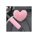 merdümek Sweet heart Pembe Peluş Kalp Araba Boyun Yastığı ve Emniyet Kemeri Kılıfı Seti - Yumuşak Dokulu Oto Aksesuar