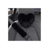 merdümek Sweet heart Siyah Peluş Kalp Araba Boyun Yastığı ve Emniyet Kemeri Kılıfı Seti - Yumuşak Dokulu Oto Aksesuar