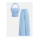 meren like your style Bebe Mavisi Geniş Askılı Geniş Paça Pantolon Alt Üst Takım