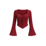 meren like your style Bordo Dantel Detaylı Uzun Kollu Mevsimlik Bluz Üst