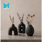 Mergen Art 3lü Dekoratif Vazo Seti - Ev ve Ofis Dekorasyonu Iskandinav Minimalist Salon Objesi - Siyah