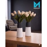 Mergen Art Dekoratif Çizgili Taş Tozu Vazo 17 cm Modern Salon Aksesuarı Çiçeklik, Pineterest Vazo