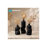 Mergen Art iskandinav tarzı Siyah Mat Taş Tozu 3'lü Dekoratif Vazo Seti | Modern ve Soyut Tasarım Minimalist