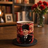 Mergen Craft & Studio Mustafa Kemal Atatürk Tasarımlı Baskılı Kupa Bardak | Türk Kilim Motifli Etnik Tasarım | Koleksiyonluk Porselen Kupa - Beyaz - 330 ml