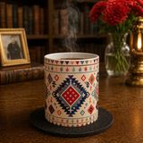 Mergen Craft & Studio Türk Kilim Motifli Baskılı Porselen Kupa Bardak | Etnik Desenli ve Türk Kültürü Temalı Kahve ve Çay Kupası | Koleksiyonluk Özel Tasarım Bardak - Renkli - 330 ml