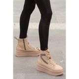 Mergenshoes BF950 Bej Kalın Taban Kadın Bot - Ten